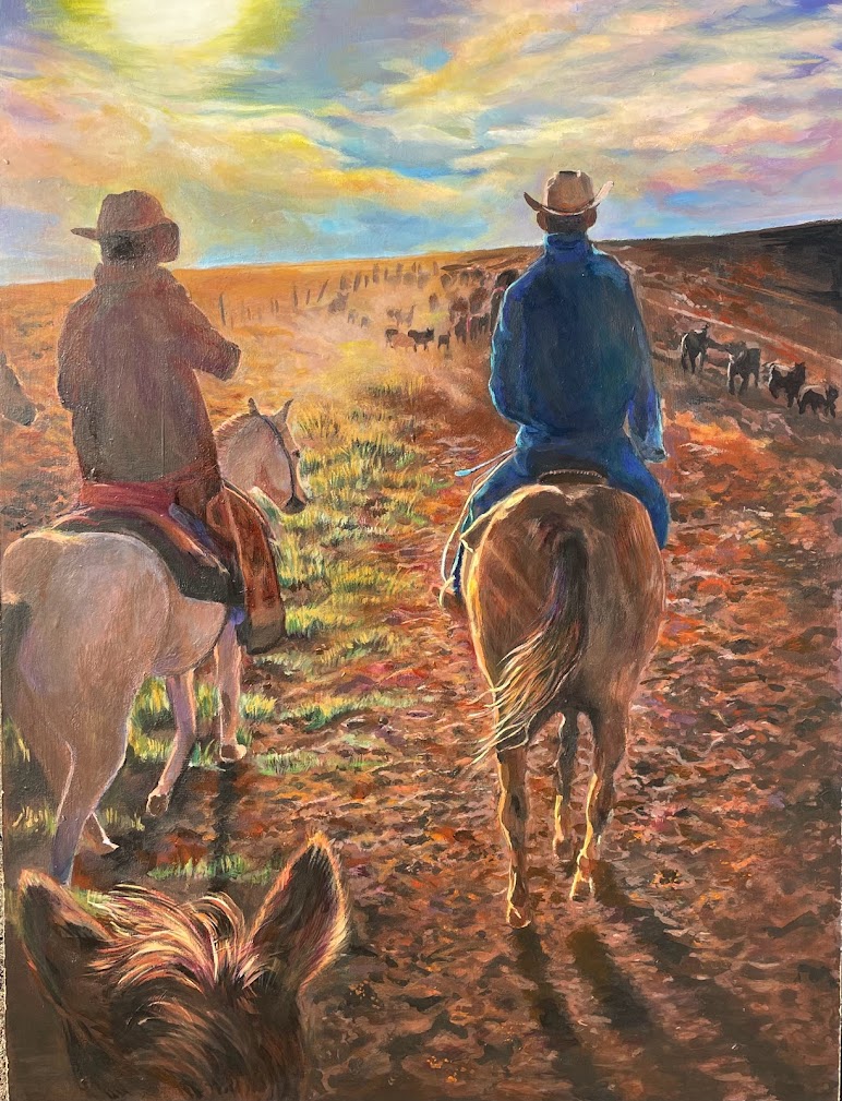 Sunset on the Range rodeo painting