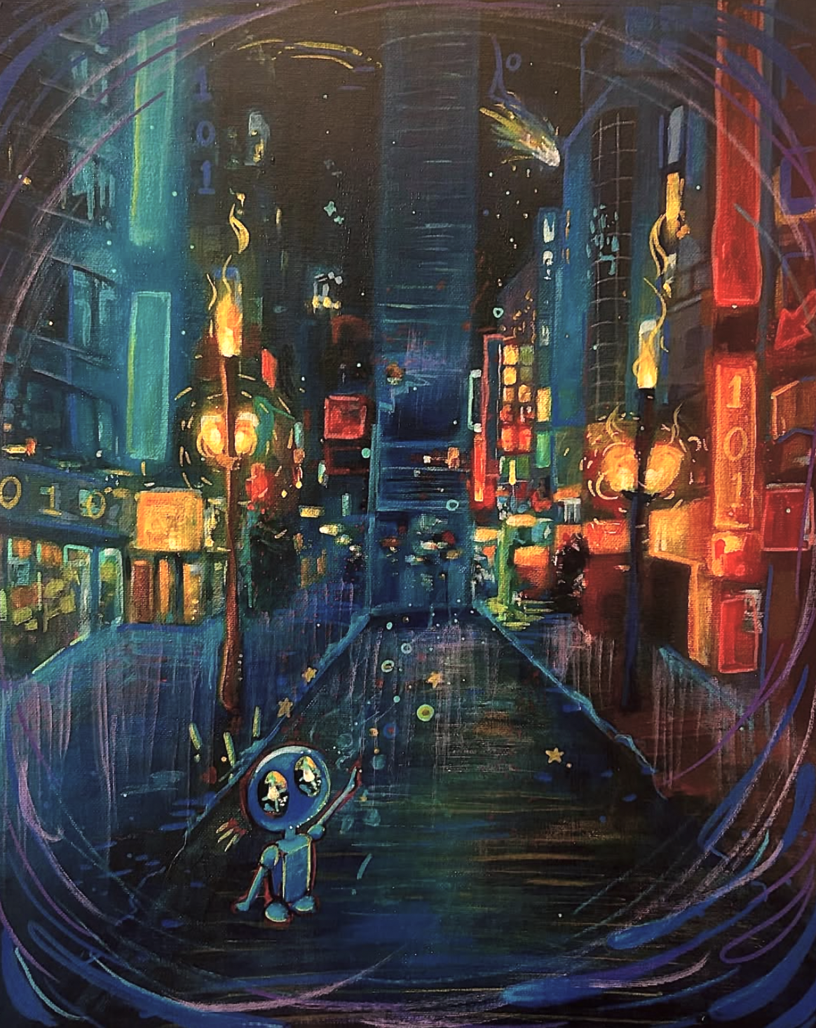 A Robot's Dream, a colorful robot painting