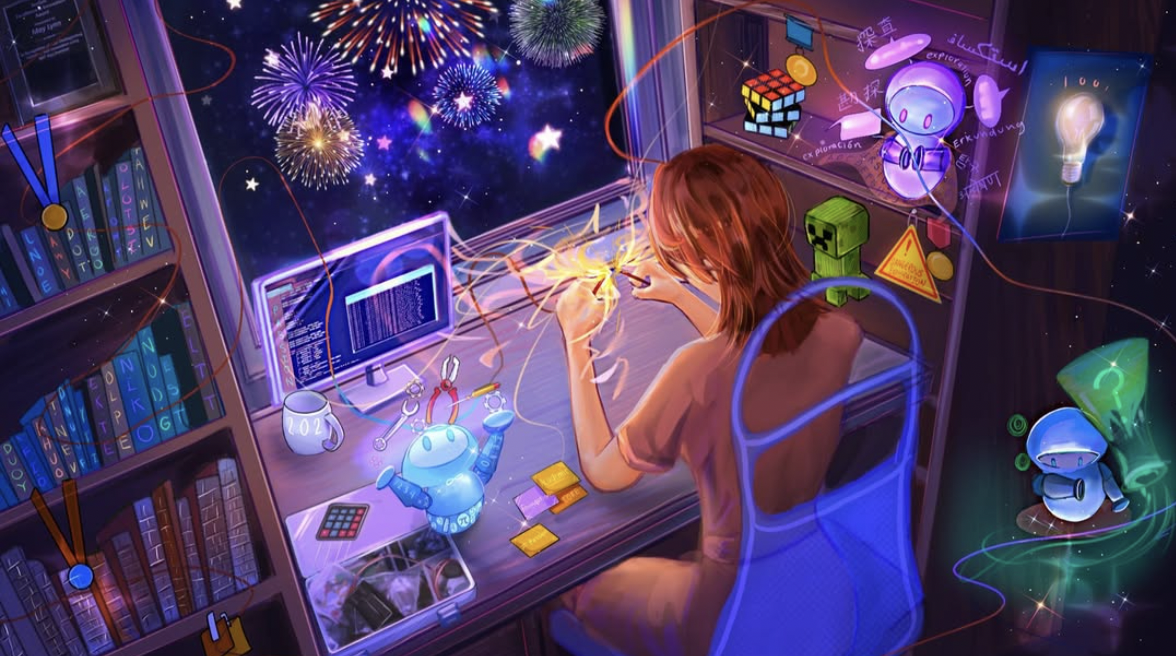 Researching at My Desk digital illustration