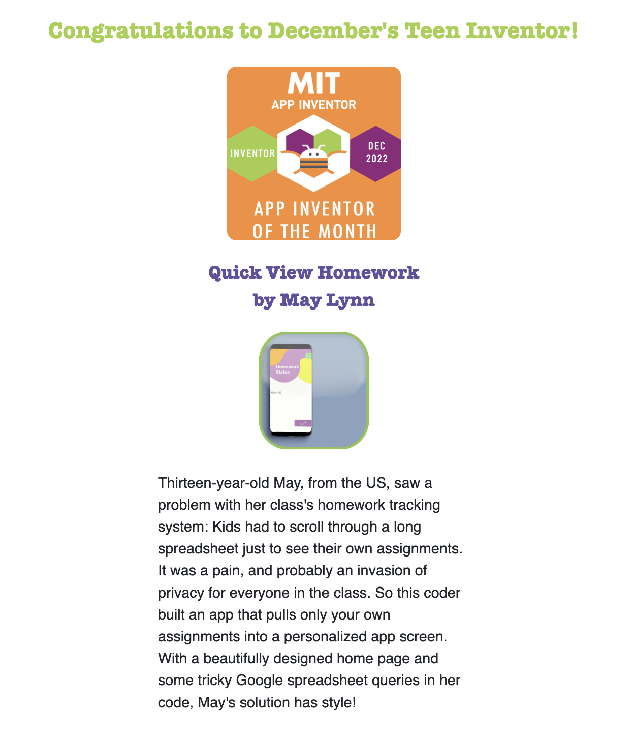 MIT App Inventor Award